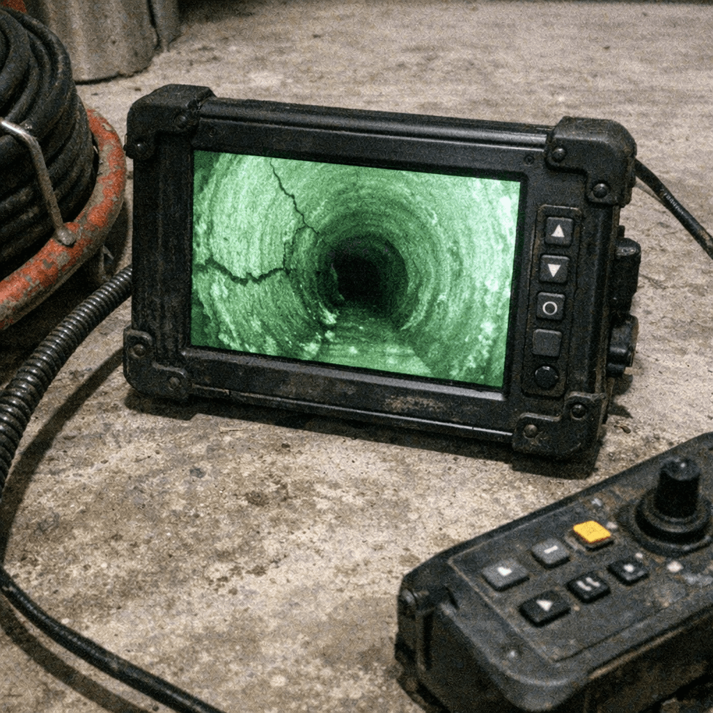 Monitorbild einer Kanal TV Inspektion zeigt das Innere eines Rohres